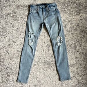 Hollister blue wash Super Skinny distressed extreme stretch jeans